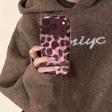 韓系櫻桃紅豹紋適用iPhone17PROMAX手機殼16/18pro新款15/14/13女