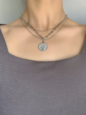 復古硬幣毛衣鏈衛衣項鏈長款百搭鈦鋼不掉色鏈子個性雙層疊戴配飾