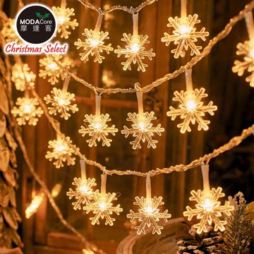摩達客-浪漫氣氛20燈LED造形聖誕燈串（暖白光透明線/USB充電/八段功能控制）-暖白雪花款_廠商直送
