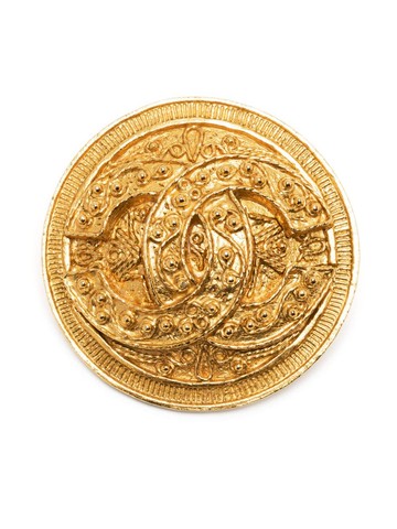 CHANEL Pre-Owned - textured CC brooch - women - Brass - One Size - Gold