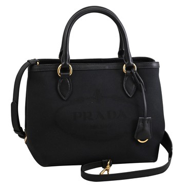 PRADA 1BA172 復古LOGO緹花帆布手提兩用托特包.黑色