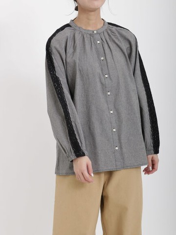 鏤空蕾絲拼接設計棉麻長袖襯衫(FL31L0A0480) - Samansa Mos2