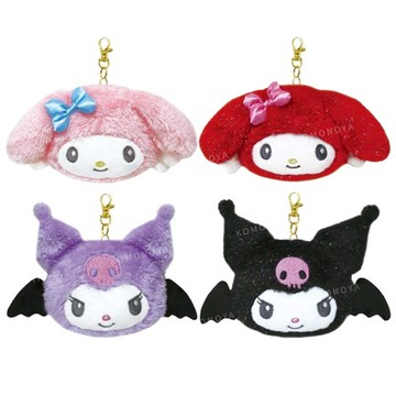 小禮堂 Sanrio 三麗鷗 絨毛大臉伸縮票卡零錢包 (天使系列) 美樂蒂 酷洛米