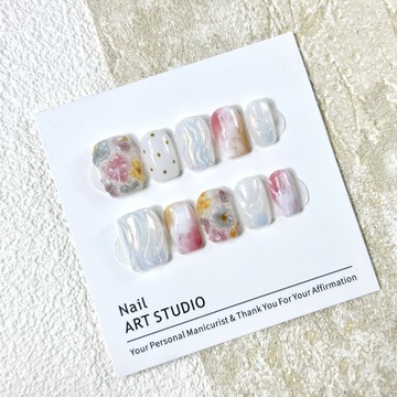 ✨Hannah✨【浮光織春】純慾ins風暈染意境小衆設計感清透純手工穿戴甲可拆純手工穿戴甲 T2KW