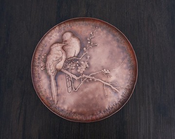 溪山手作 手工鏨刻梅雀圖浮雕銅盤 銅碟 甜品碟 銅豆皿可客製
