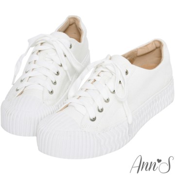 Ann’S黑科技-弄不髒防潑水綁帶帆布餅乾鞋-白