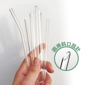 【FUJI-GRACE 日本富士雅麗】環保耐熱玻璃吸管五件組 (四種吸管+吸管刷+收納布套)