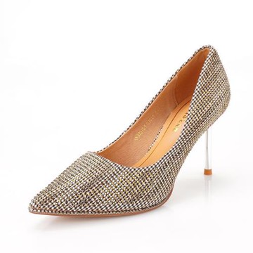 34-35/37面料ZS粉色燙亮鉆舒適細高跟單鞋優雅尖頭2024新款春秋XN