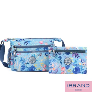 iBrand斜背包 輕盈防潑水多口袋側背斜背包-花叢物語