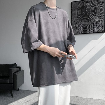 冰絲涼感！日系寬鬆落肩袖仿麻料質感短T / 男女皆可穿 / oversize垂墜感 / 6色 / M-5XL / 大尺碼【QTJBY7678】