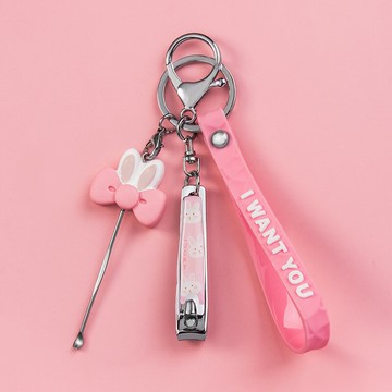 蝴蝶結指甲刀挖耳勺鑰匙扣掛件指甲剪指甲鉗可愛男女鎖匙圈環掛飾