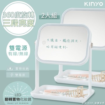 KINYO 雙式供電可翻轉LED化妝鏡(BM-078)USB/電池(超值2入組)