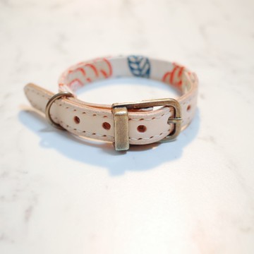 狗 貓 項圈 S號 北歐花朵 米色 附鈴鐺 可加購吊牌