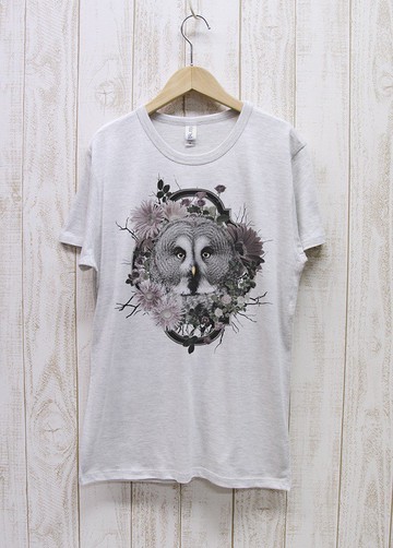 ronronGreatGrayOwl T 卹花框 Heather 白 / R037-TT-HWH