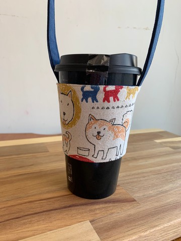 文青風環保手提杯袋~忠實的朋友 手工 手搖杯 咖啡 交換禮物