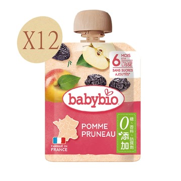 【法國Babybio】生機蘋果黑棗纖果泥90gX12