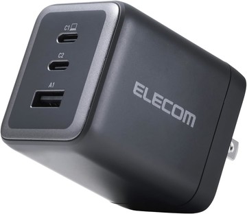ELECOM EC-AC104100BK 100W GaN II 三孔USB充電器 USB-C×2 USB-A×1 PD/PPS快充 折疊插頭 黑色