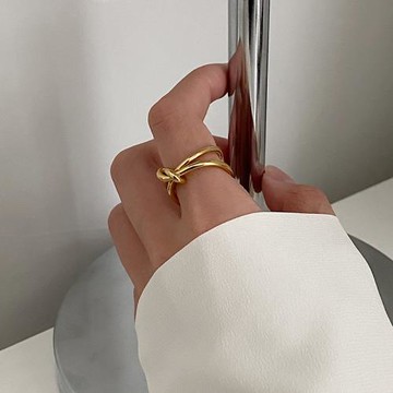 DOUDOUSTORE小眾創意金屬線條打結戒指女ins潮輕奢開口食指關節戒