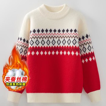 女童毛衣冬裝2024新款兒童洋氣中大童加絨加厚冬季圓領針織打底衫