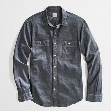 美國百分百【全新真品】J.Crew 襯衫 JC 上衣 長袖 休閒衫 工作衫 灰色 雙口袋 純棉 牛仔 男 XS S號 C533