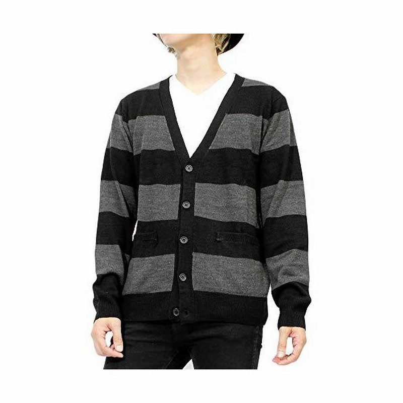 カーディガン メンズ Vネック 無地 ボーダー ニット カシミヤタッチ セーター ブラックxチャコール 通販 Lineポイント最大get Lineショッピング