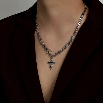 熔煉十字架項鍊 金屬項鍊 十字星 Y2K 芒星 銀項鍊 吊墜 男生飾品 United Freak 2220