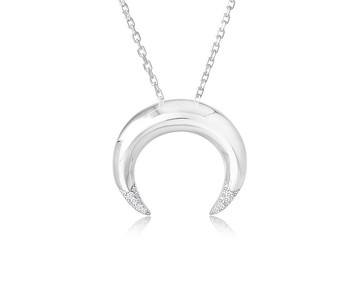 鑽石925純銀月牙形吊墜 哥特式月亮項鍊 倒掛半月形巫婆女巫墜子