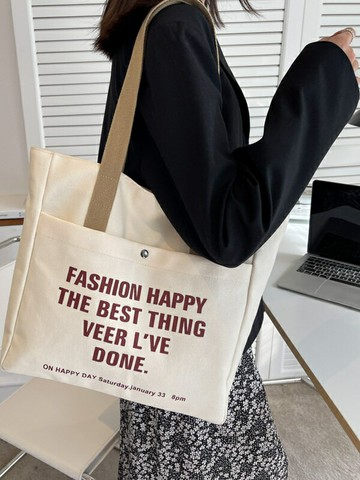 帆布大容量托特包肩背包 大容量帆布包女單肩斜跨字母學生款休閑百搭日韓手提拎書袋托特包