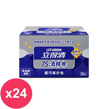 【Let-Green 立得清】75%酒精擦濕紙巾(單片包30片-輕巧包)*24