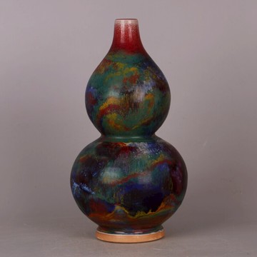 仿 宋鈞窯顏色釉山水紋葫蘆瓶 仿古 舊貨手工瓷收藏擺設 五大名窯