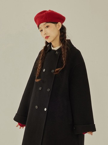 夢旅人 黑色 羊毛 雙面 大衣外套