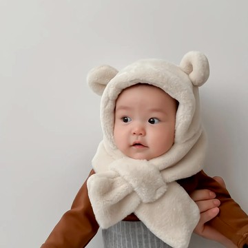 【Doris.Ann】毛毛小熊保暖帽連圍巾 嬰兒帽子 寶寶帽子 新生兒帽子 幼兒帽子 (現貨童裝)