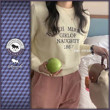 Roush 女生圓領學院風刺繡針織衫(23176722)