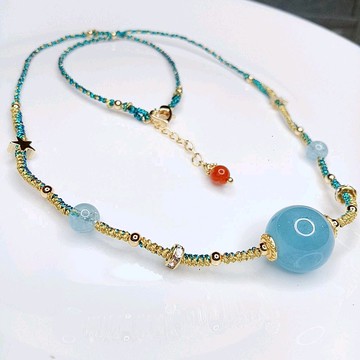 金銀財寶 14K海藍寶編織項鍊