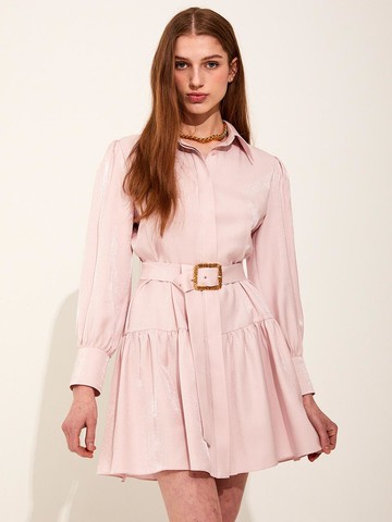 Shirring Silky Rayon Semi-Loose Dress [Pink]