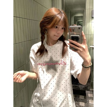 爆款直降價 T恤女 寬鬆休閒  百搭上衣 夏季太愛啦!!【ins感波點】韓系校園風短袖t恤女INS超火寬鬆顯瘦上衣