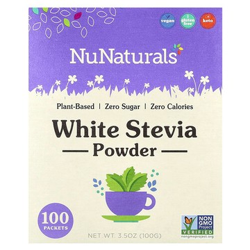NuNaturals, 白甜菊粉，100包，3.5盎司（100克）