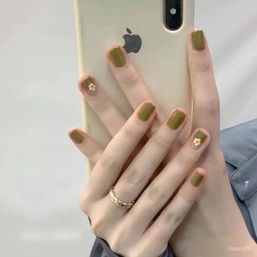 💅限時下殺穿戴甲💅純手工美甲穿戴甲短款顯白綠色法式花朵春天指甲貼片可重複使用手工穿戴甲 0CBA