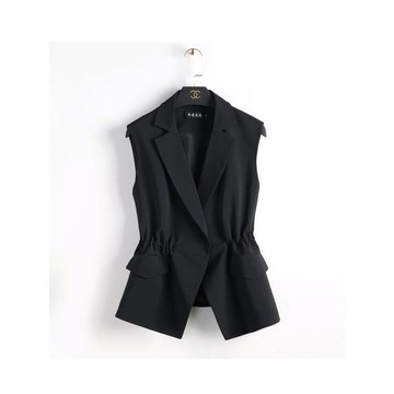 春秋新韓版夏收腰百搭無袖短款西裝條紋馬甲女外套修身馬夾開衫薄