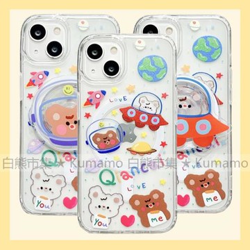 適用iphone16promax蘋果16手機殼MagSafe磁吸14支架13透明12韓風ins太空飛船小熊兔子15卡通11無線充電保護套