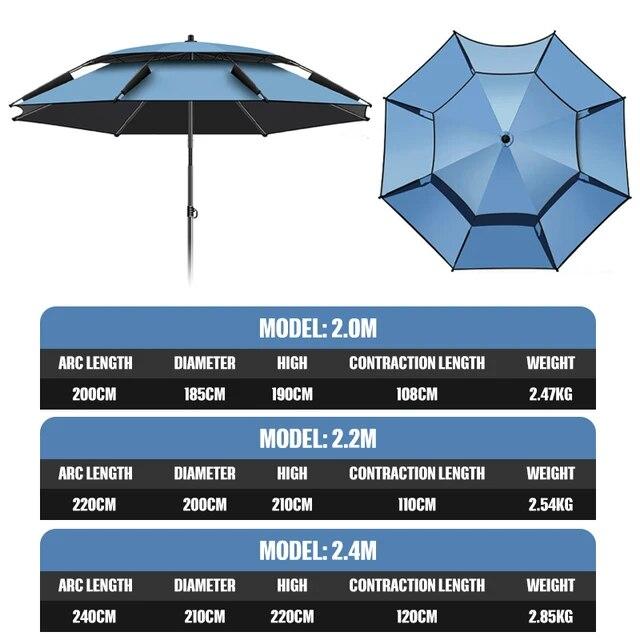 ダブルレイヤー傘,2.0-2.4m,パラソル,屋外釣り,キャンプ,ビーチ,庭,防風