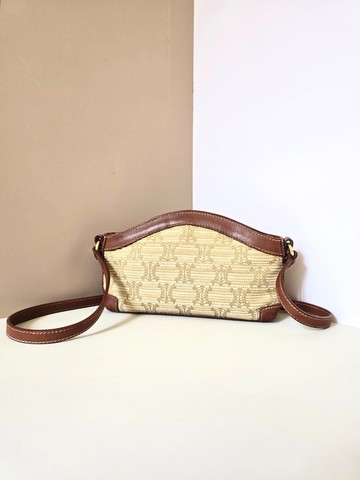 絕版中古包 Celine拉菲草拼皮革馬鞍包側背包 斜孭包 單肩包 古董