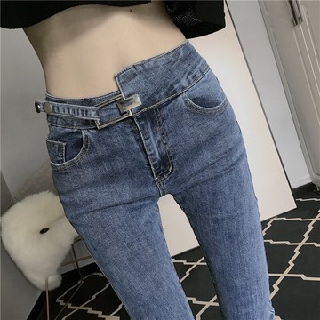 高腰牛仔褲女夏薄款年新款春秋修身顯瘦彈力百搭鉛筆小腳褲子