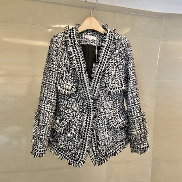 毛呢外套短版大衣-粗花呢毛邊釘珠小香風女外套2色73zg17【獨家進口】【米蘭精品】