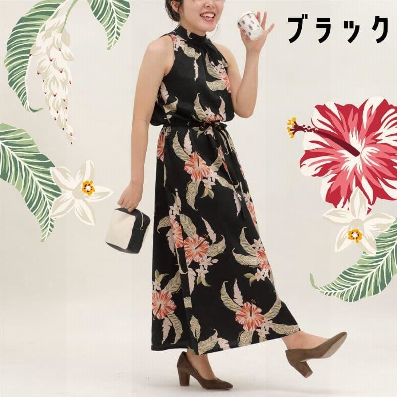 Y2288【MANGO HOUSE】かりゆしウェア 花柄ワンピース リゾート感