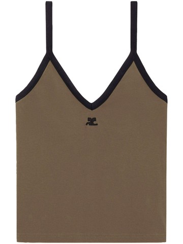 Courrèges - contrast V-neck tank top - women - Cotton - M - Green