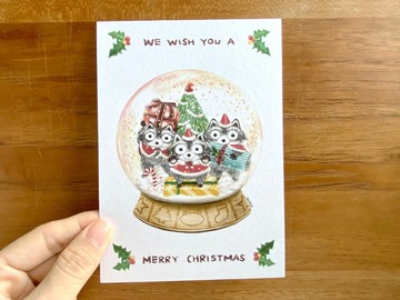 浣熊小雪球 聖誕明信片