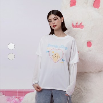 50% Fifty Percent｜軟軟兔愛心撞色假兩件透紗T恤｜02572310002