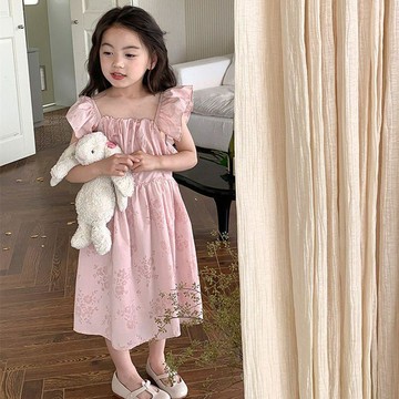 Mini baby🌷女童連衣裙夏裝甜美粉色花朵飛袖公主裙中小童