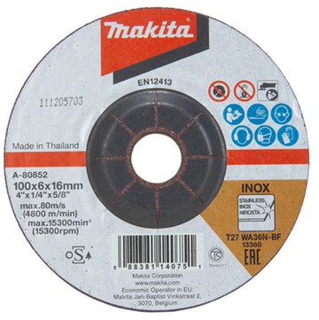 MAKITA 牧田 A-80852-25 100mm 研磨砂輪片 白鐵用 100*6*16 (25p) WA36N 不鏽鋼